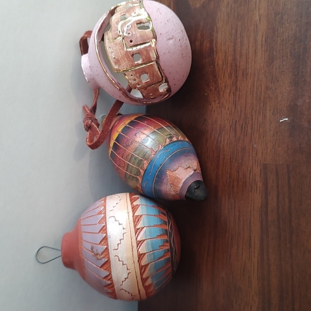 Set Of Three Native American Navajo Horsehair Christmas Pottery Clay Ornaments